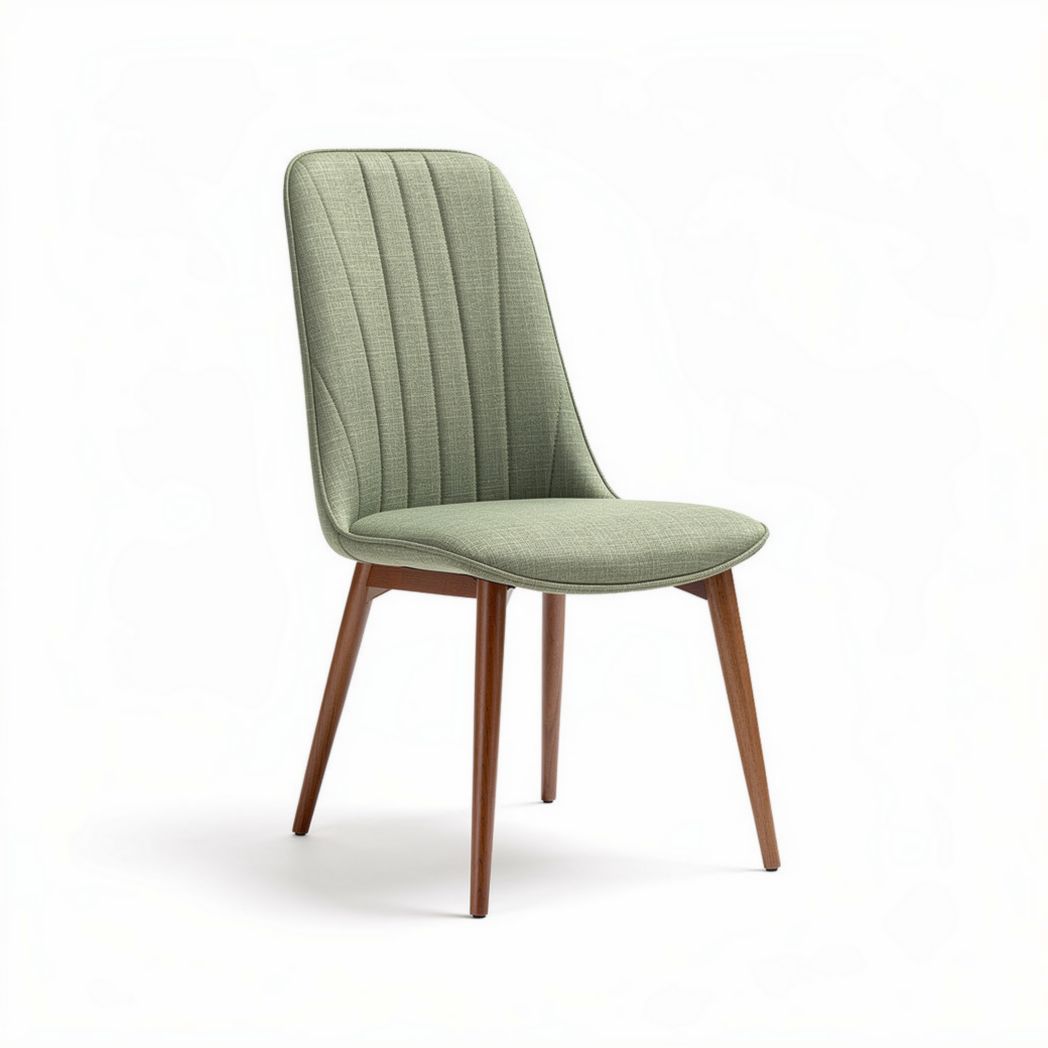 Eetstoel met groene stof en houten poten 45 x 50 x 90cm