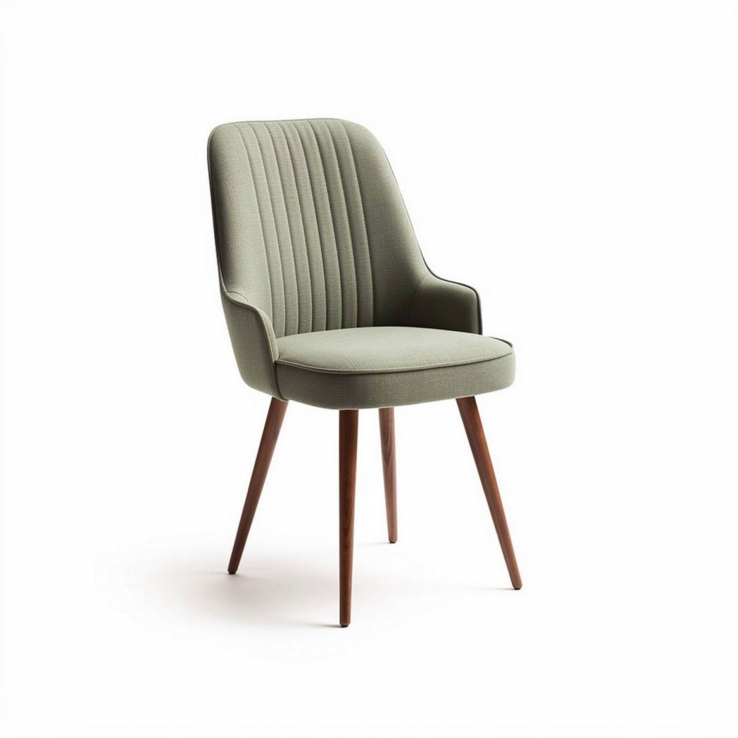 Stijlvolle eetstoel van stof met houten poten in groen 45 x 50 x 90cm