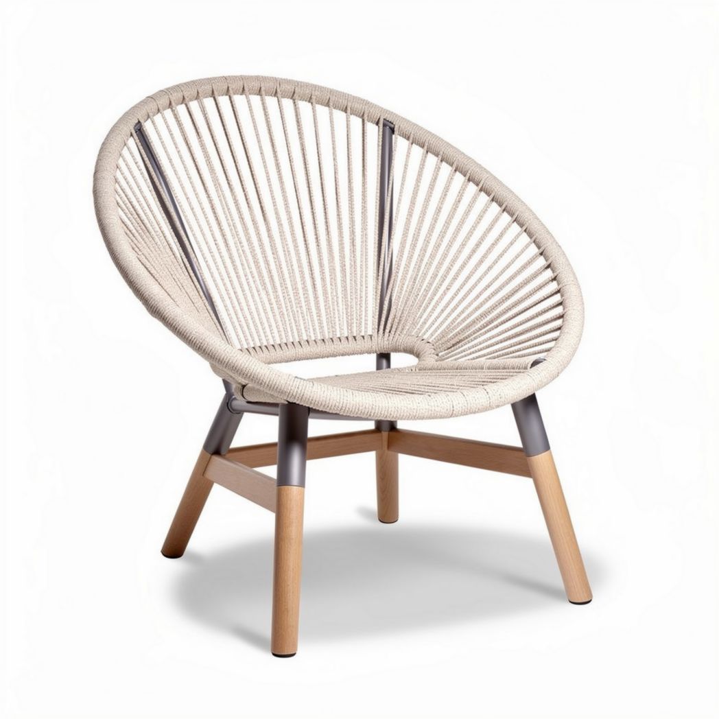 Acapulco stoel van geweven textiel met houten poten kleur crème 70 x 70 x 80cm