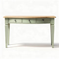 Houten bureau met groene verfafwerking en drie lades 100 x 45 x 75cm