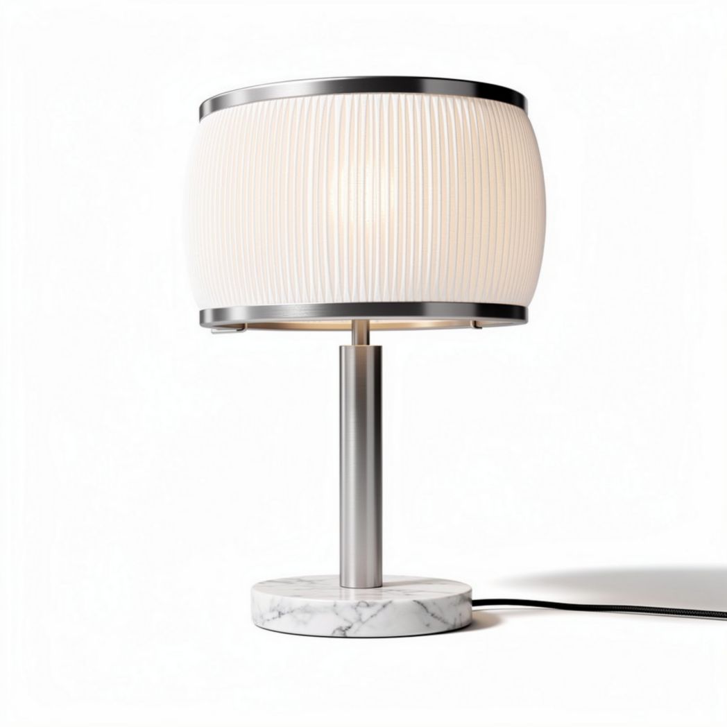 Tafellamp van marmer en metaal met witte plooien 30 x 30 x 50 cm